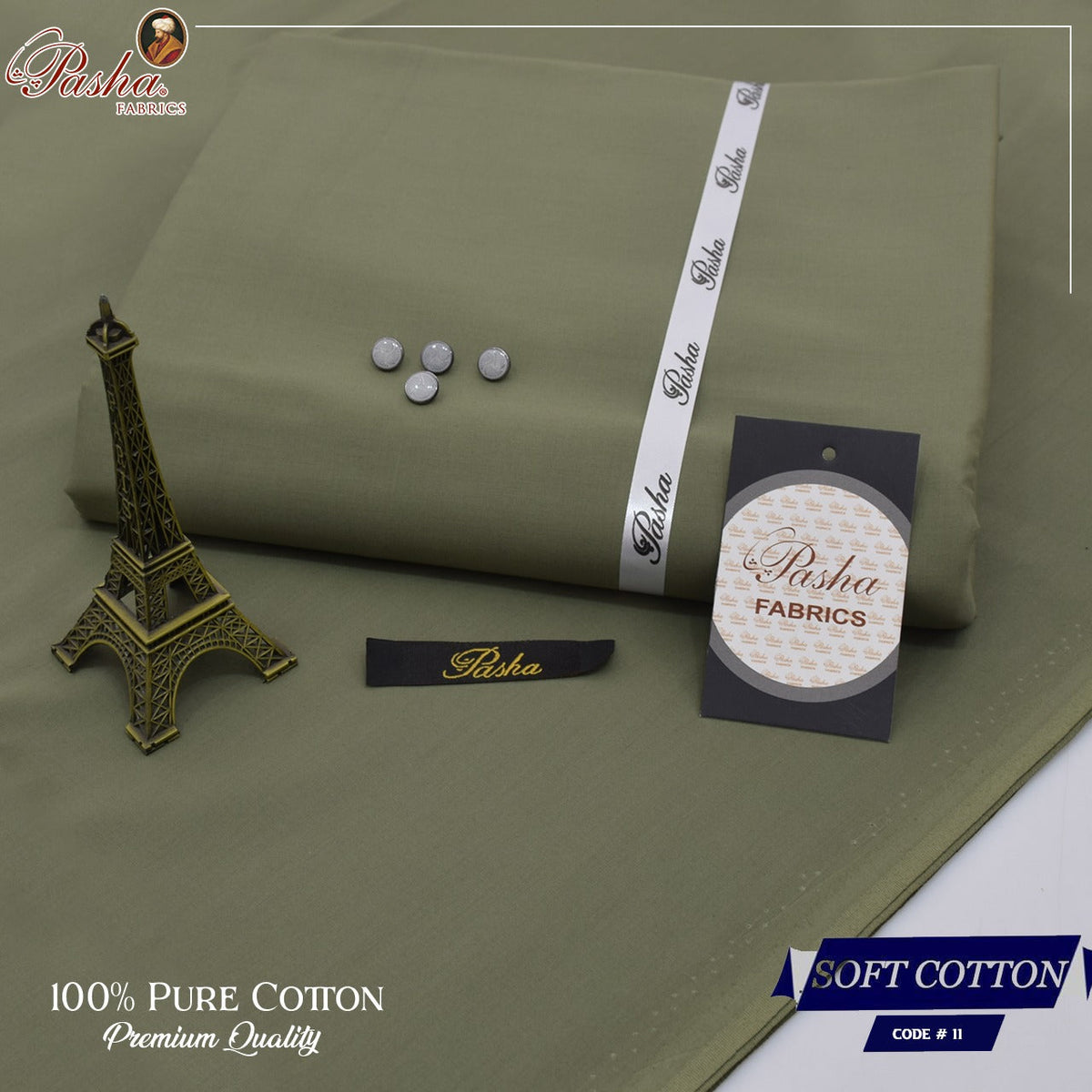 Pasha soft cotton suit for men in light olive green